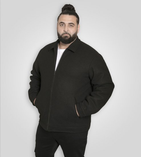 D555 Epsom Harrington Jacket with Zip Through Collared Melton Black - Didelės vyriškos striukės - Didelės vyriškos striukės
