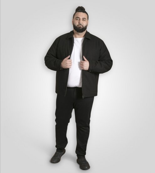 D555 Epsom Harrington Jacket with Zip Through Collared Melton Black - Didelės vyriškos striukės - Didelės vyriškos striukės
