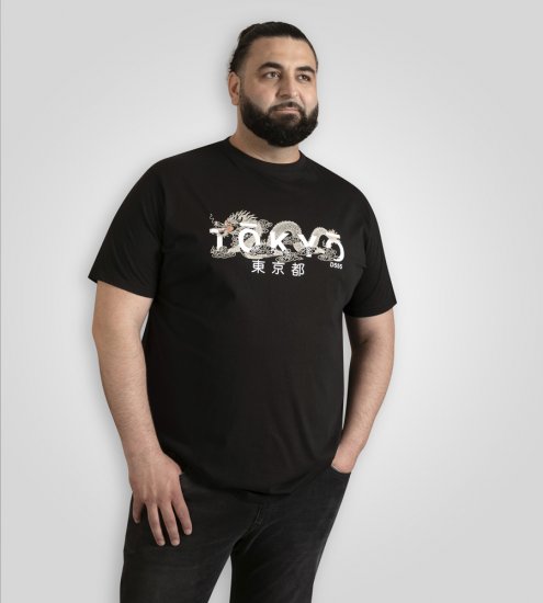 D555 Ginza Tokyo with Dragon Crew Neck T-shirt Black - Marškinėliai - Marškinėliai - 2XL-14XL