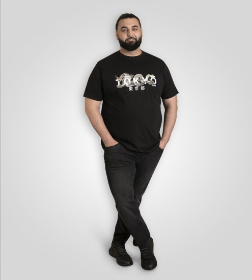 D555 Ginza Tokyo with Dragon Crew Neck T-shirt Black - Marškinėliai - Marškinėliai - 2XL-14XL
