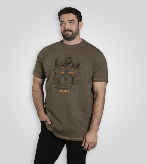 D555 Stockton Gorilla Playing Drums Crew Neck T-Shirt Khaki - Marškinėliai - Marškinėliai - 2XL-14XL