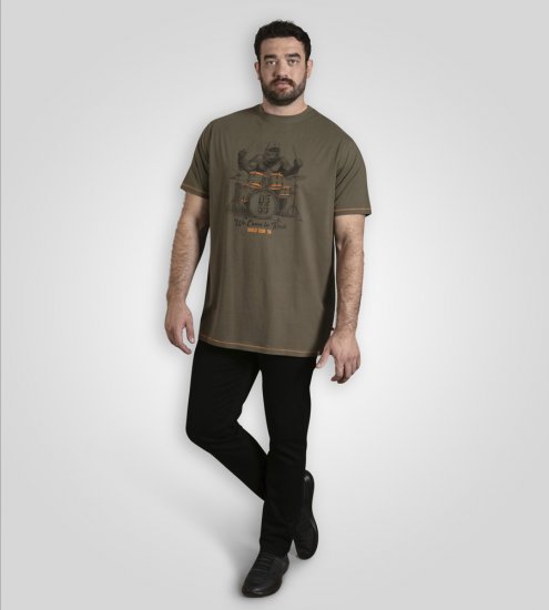 D555 Stockton Gorilla Playing Drums Crew Neck T-Shirt Khaki - Marškinėliai - Marškinėliai - 2XL-14XL
