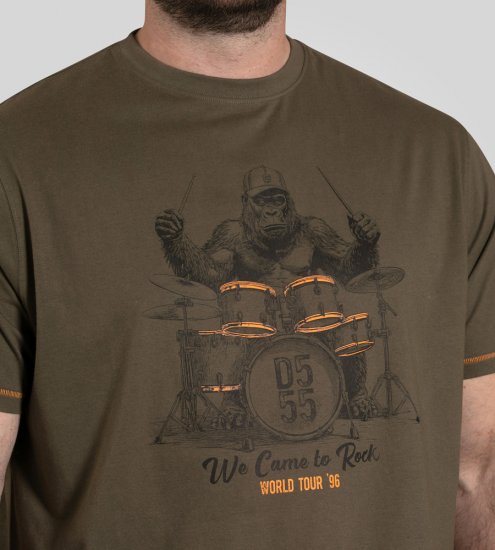 D555 Stockton Gorilla Playing Drums Crew Neck T-Shirt Khaki - Marškinėliai - Marškinėliai - 2XL-14XL