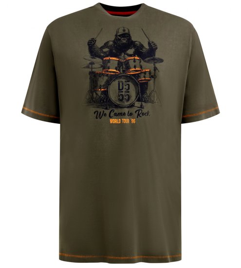 D555 Stockton Gorilla Playing Drums Crew Neck T-Shirt Khaki - Marškinėliai - Marškinėliai - 2XL-14XL