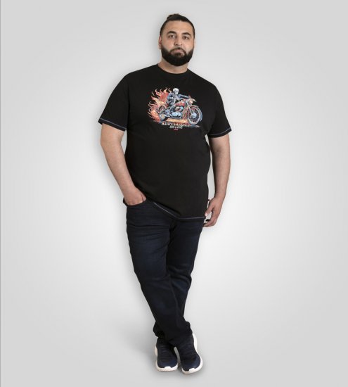 D555 Dewsbury Skeleton On Bike Crew Neck T-Shirt Black TALL SIZE - VYRIŠKI DRABUŽIAI MT-6XLT - Drabužiai aukštiems vyrams