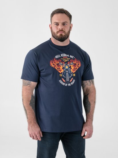 D555 Hockney Motorbike With Flame Wings Printed T-shirt Navy - Marškinėliai - Marškinėliai - 2XL-14XL