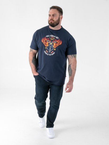 D555 Hockney Motorbike With Flame Wings Printed T-shirt Navy - Marškinėliai - Marškinėliai - 2XL-14XL