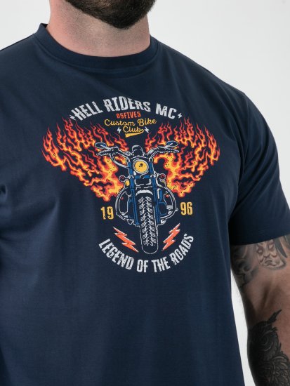 D555 Hockney Motorbike With Flame Wings Printed T-shirt Navy - Marškinėliai - Marškinėliai - 2XL-14XL