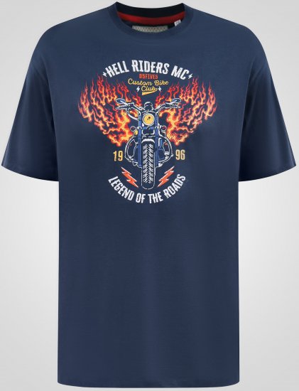 D555 Hockney Motorbike With Flame Wings Printed T-shirt Navy - Marškinėliai - Marškinėliai - 2XL-14XL