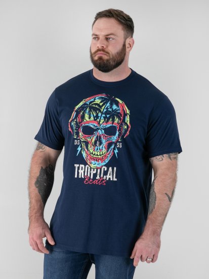 D555 Linton Tropical Skull Printed T-shirt Navy - Marškinėliai - Marškinėliai - 2XL-14XL