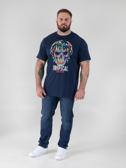 D555 Linton Tropical Skull Printed T-shirt Navy - Marškinėliai - Marškinėliai - 2XL-14XL
