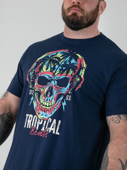 D555 Linton Tropical Skull Printed T-shirt Navy - Marškinėliai - Marškinėliai - 2XL-14XL