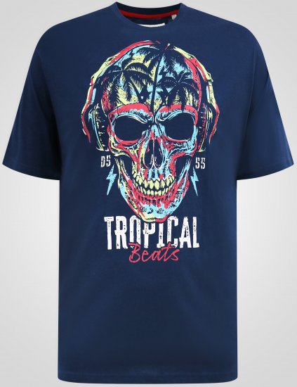 D555 Linton Tropical Skull Printed T-shirt Navy - Marškinėliai - Marškinėliai - 2XL-14XL