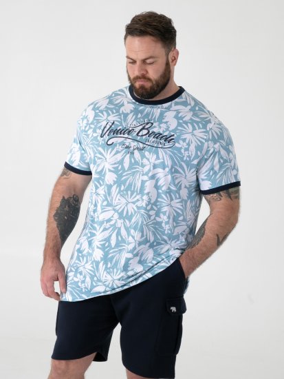 D555 Shoreham AO Printed Venice Beach Crew Neck T-shirt Blue - Marškinėliai - Marškinėliai - 2XL-14XL
