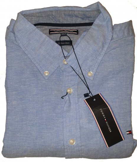 Tommy Hilfiger Cotton/linen Short Sleeve Shirt Blue - Motley beprotiškas balandžio išpardavimas - 