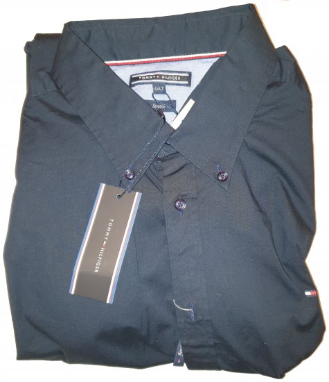 Tommy Hilfiger Stretch Poplin Shirt Black - Motley beprotiškas balandžio išpardavimas - 