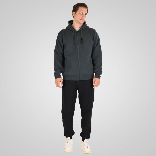 Double Outfitters MTOP-1160 Džemperis su gobtuvu ir užtrauktuku Tamsiai žalia - Megztiniai ir džemperiai - Megztiniai ir Džemperiai - 2XL-14XL