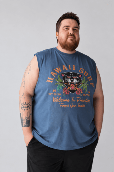Kam Jeans 5763 Hawaii Surf Vest Vintage Indigo - Marškinėliai - Marškinėliai - 2XL-14XL