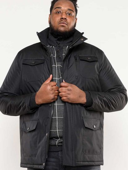 D555 Fargo Five Pocket Jacket With Ribbed Neck and Inner Quilting Black - Didelės vyriškos striukės - Didelės vyriškos striukės