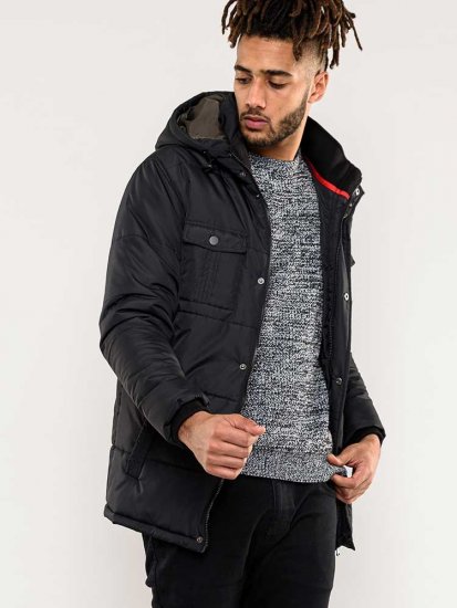 D555 Lonsdale Parka Style Jacket With Embroidery Patch On Sleeve Black - Didelės vyriškos striukės - Didelės vyriškos striukės