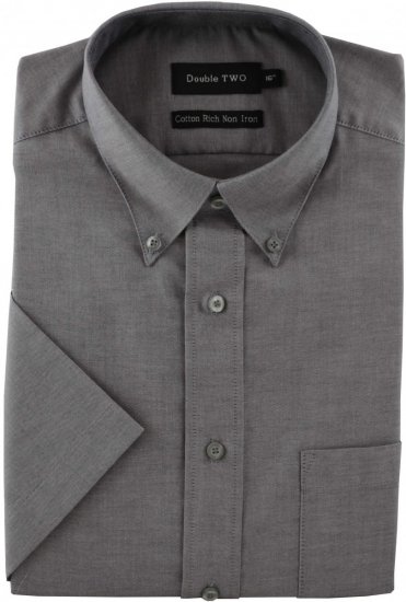Double TWO Non-Iron Oxford Short Sleeve Grey - Marškiniai - Marškiniai - 2XL-8XL