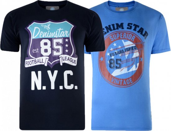 Kam Jeans Star 2-pack T-shirt Navy/Denim - Marškinėliai - Marškinėliai - 2XL-14XL