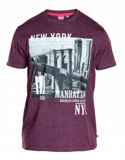 D555 Wesley New York T-Shirt Burgundy - Marškinėliai - Marškinėliai - 2XL-14XL