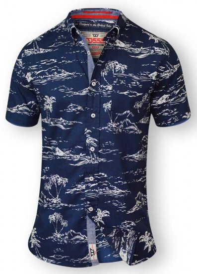D555 NESTOR Hawaiian Print Shirt Navy - Marškiniai - Marškiniai - 2XL-8XL