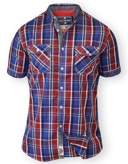 D555 ELIAS Short Sleeve Blue & Red Check Shirt - Marškiniai - Marškiniai - 2XL-8XL