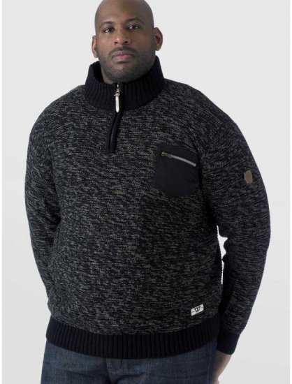 D555 REMINGTON Sweater With Woven Zipper Chest Pocket Black/Charcoal - Megztiniai ir džemperiai - Megztiniai ir Džemperiai - 2XL-14XL