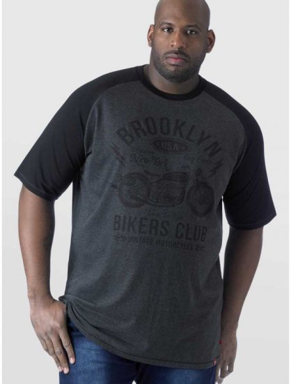 D555 HIRALDO Brooklyn Bikers Club T-Shirt Charcoal/Black - Marškinėliai - Marškinėliai - 2XL-14XL
