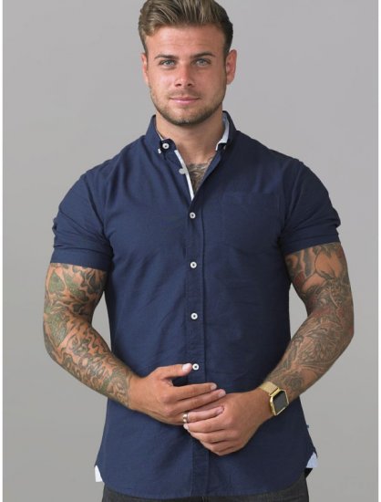 D555 Norman Short Sleeve Oxford Shirt Navy - Marškiniai - Marškiniai - 2XL-8XL