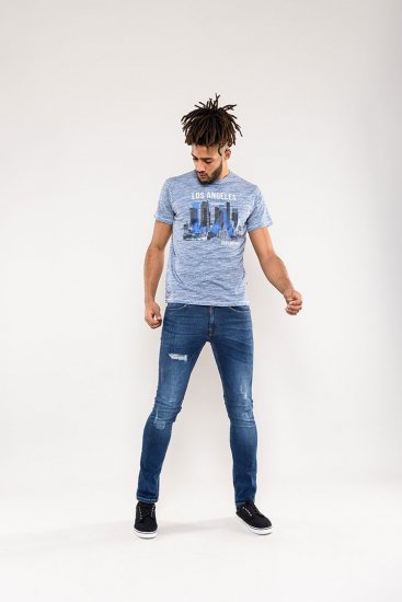 D555 Hobart LA Printed T-Shirt Blue - Marškinėliai - Marškinėliai - 2XL-14XL