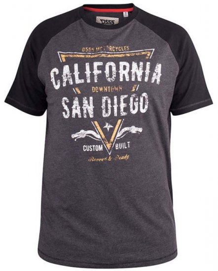 D555 Lismore Raglan Sleeve San Diego Printed T-Shirt Charcoal - Marškinėliai - Marškinėliai - 2XL-14XL