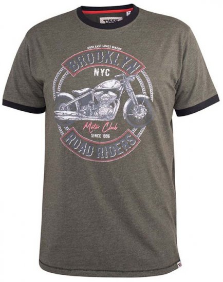 D555 Hereford Brooklyn Motorbike Printed Ringer T-Shirt Khaki - Marškinėliai - Marškinėliai - 2XL-14XL