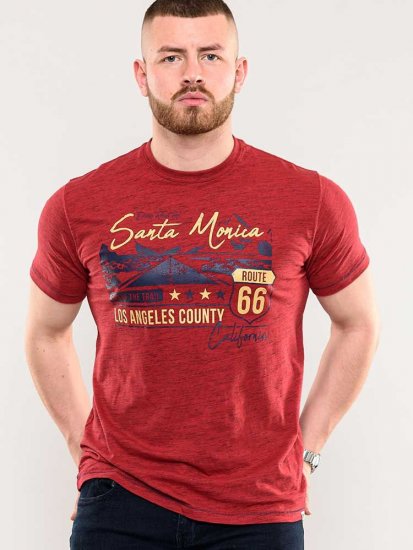 D555 Brisbane Santa Monica Route 66 Printed T-Shirt Red - Marškinėliai - Marškinėliai - 2XL-14XL