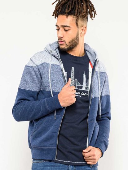 D555 Columbus Cut And Sew Panelled Zip Through Hoody Blue - Megztiniai ir džemperiai - Megztiniai ir Džemperiai - 2XL-14XL