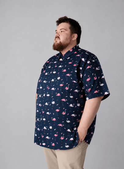 Kam Jeans 6068 Flamingo Short Sleeve Shirt Navy - Marškiniai - Marškiniai - 2XL-8XL