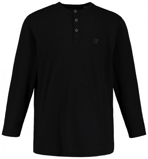 JP1880 702555 Henley marškinėliai ilgomis rankovėmis Juoda - Marškinėliai - Marškinėliai - 2XL-14XL