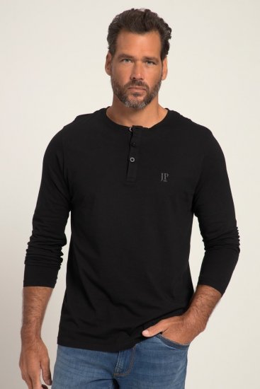 JP1880 702555 Henley marškinėliai ilgomis rankovėmis Juoda - Marškinėliai - Marškinėliai - 2XL-14XL