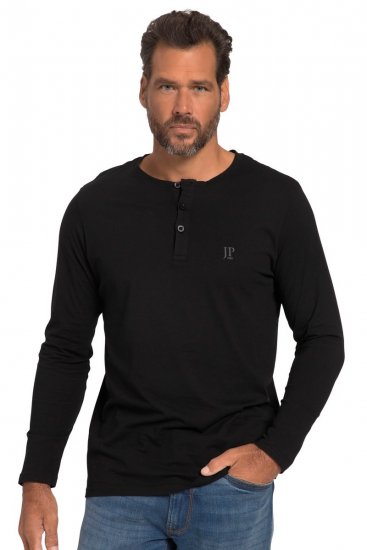 JP1880 702555 Henley marškinėliai ilgomis rankovėmis Juoda - Marškinėliai - Marškinėliai - 2XL-14XL