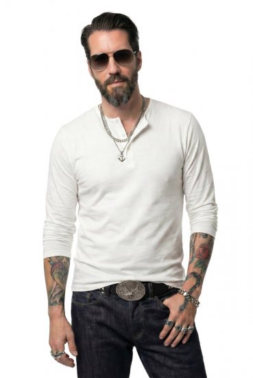 JP1880 702555 Henley marškinėliai ilgomis rankovėmis Balta - Marškinėliai - Marškinėliai - 2XL-14XL