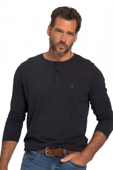 JP1880 702555 Henley marškinėliai ilgomis rankovėmis Tamsiai mėlyna - Marškinėliai - Marškinėliai - 2XL-14XL