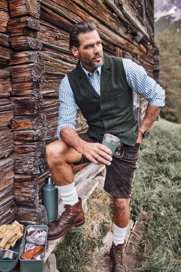 JP1880 Genuine Leather Traditional Lederhosen Shorts Brown - Šortai - Šortai - W40-W60