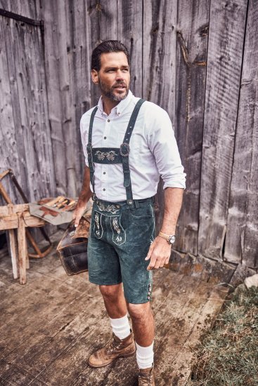 JP1880 Genuine Leather Traditional Lederhosen Shorts Green - Šortai - Šortai - W40-W60