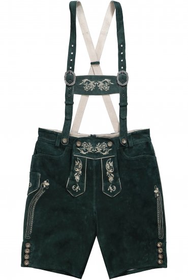 JP1880 Genuine Leather Traditional Lederhosen Shorts Green - Šortai - Šortai - W40-W60