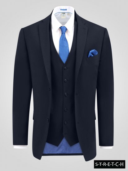 D555 Ted 4 Way Stretch Tailored Suit Jacket Tamsiai mėlyna - Kostiumai ir švarkai - Didelio dydžio kostiumai ir švarkai