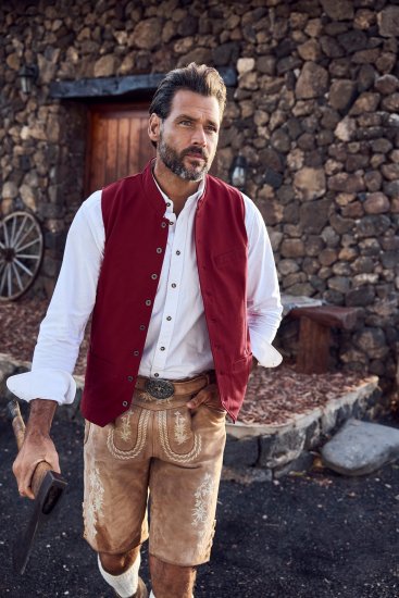 JP1880 Premium Goat Suede Staghorn Embroidery Shorts Leather Brown - Šortai - Šortai - W40-W60