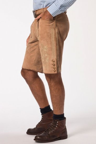 JP1880 Premium Goat Suede Staghorn Embroidery Shorts Leather Brown - JP1880 - JP1880 Vyrų Drabužiai Didelių Dydžių