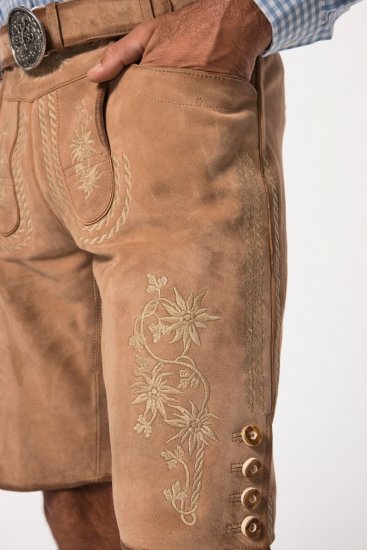 JP1880 Premium Goat Suede Staghorn Embroidery Shorts Leather Brown - JP1880 - JP1880 Vyrų Drabužiai Didelių Dydžių